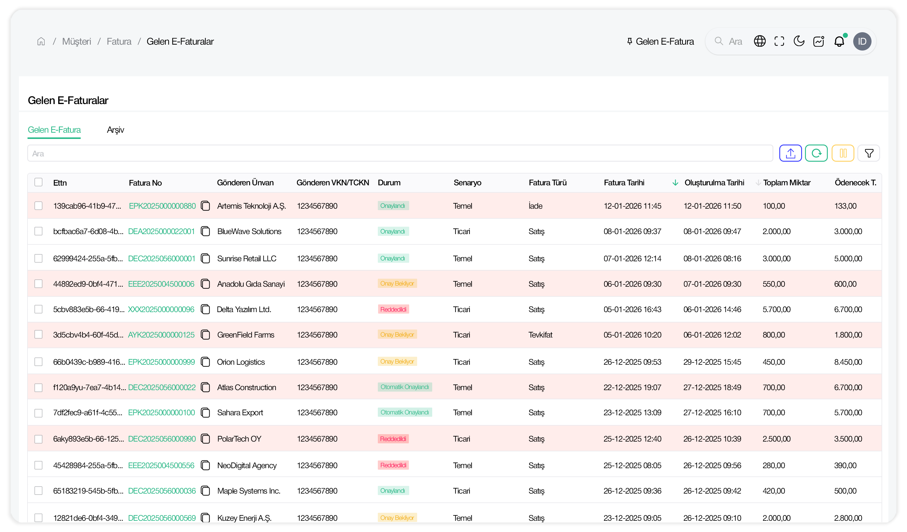 Satış E-Döküman Listesi